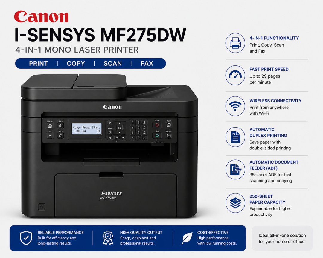CANON I-SENSYS MF275DW 4IN1 MONO LASER PRINTER