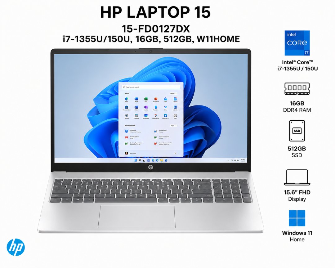 HPLAPTOP15-FD0127DX I7-1355U150U,16GB,512GBW11HOM