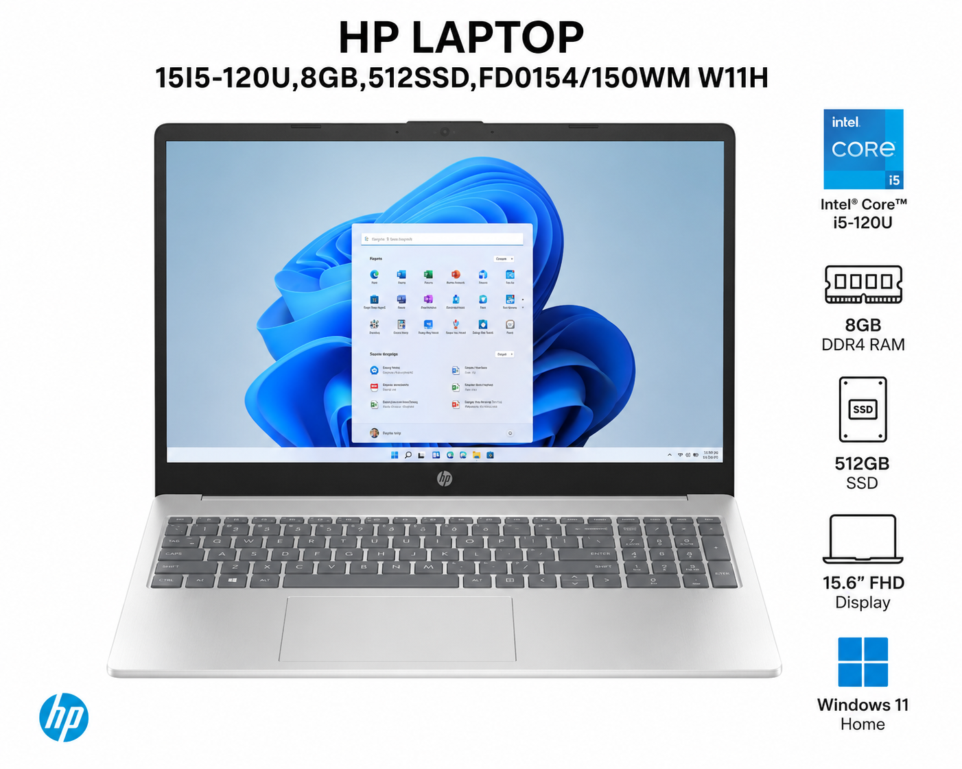 HP LAPTOP 15I5-120U,8GB,512SSD,FD0154/150WM W11H